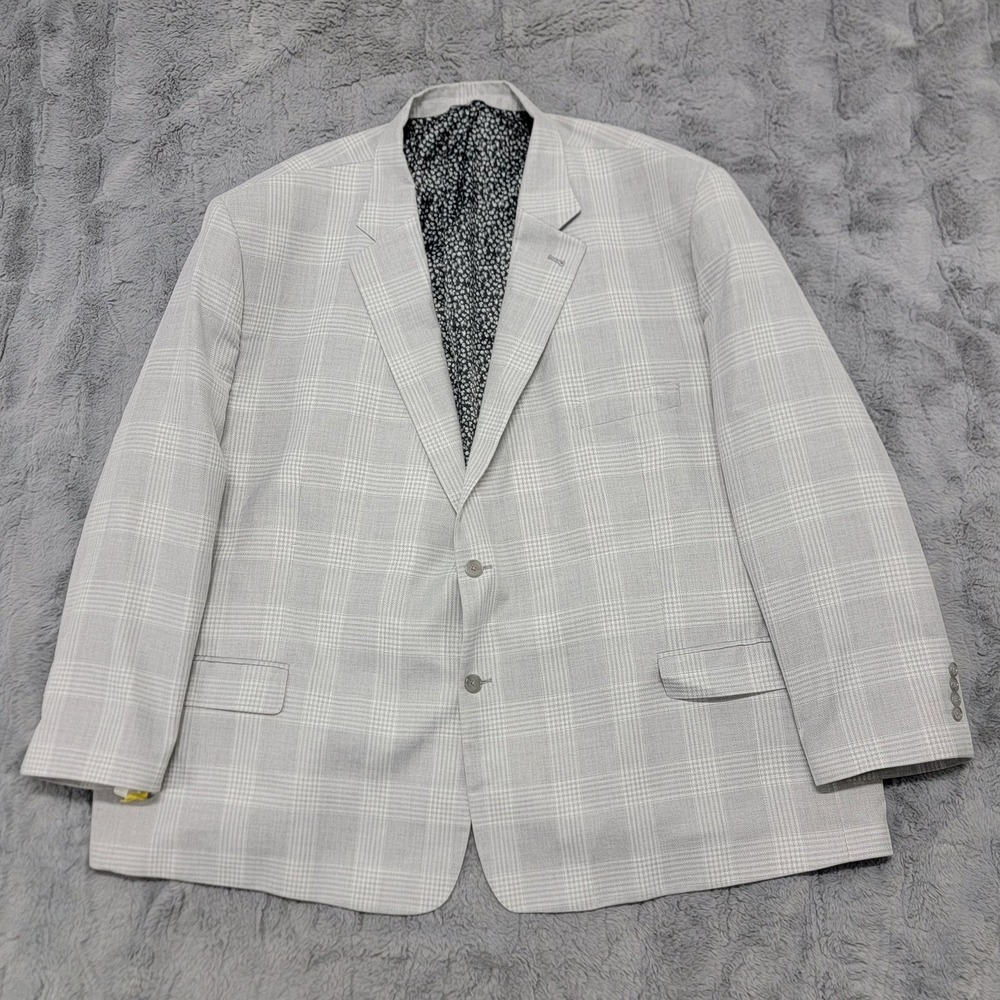 Oak Hill Blazer Jacket Mens 5XL 62R 64R Gray Plaid Two Button Sport Coat